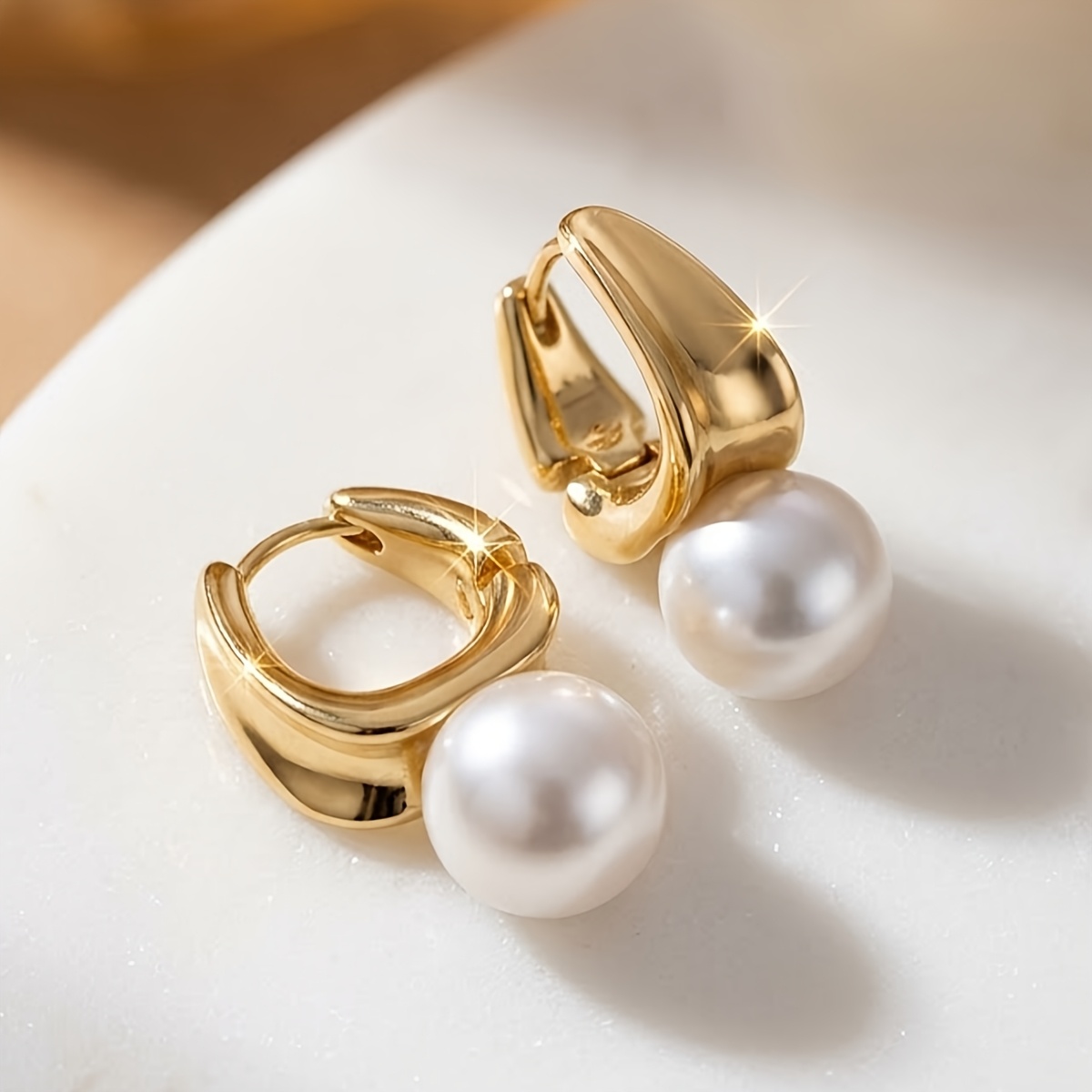 TEMU 1 Pair Of Elegant Temperament Pearl-studded U-shaped Hoop Earrings, Suitable For Women' Gifts And Banquet Occasions, A For Women