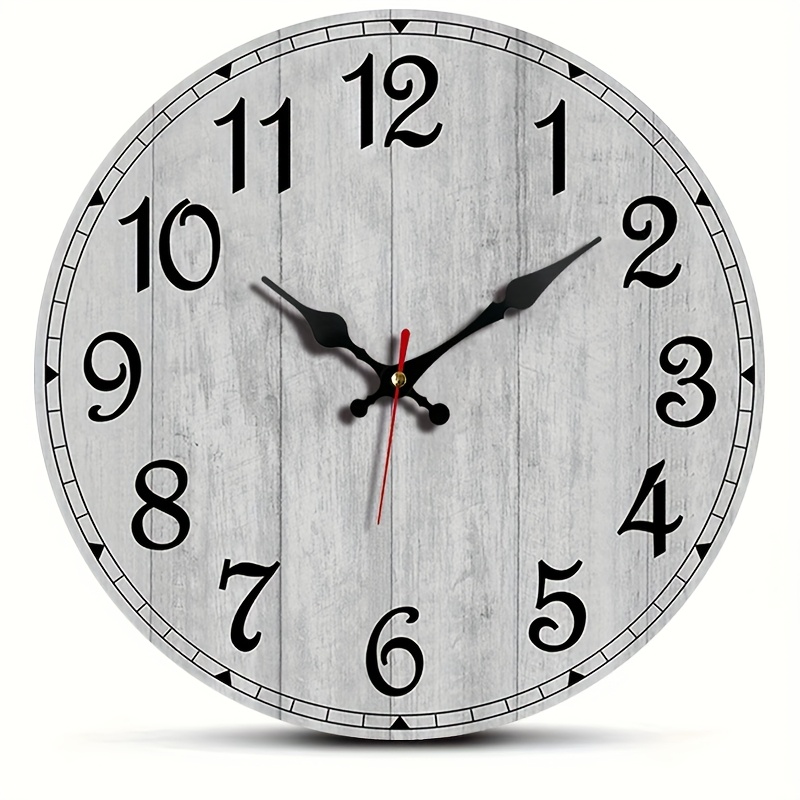 Image of 1pc Round Clock, Gray Retro Wood Grain Easy Clock, Grain Retro Clock, Silent Quartz Round Wooden , Suitable For Bedroom Living Room Office Kitchen Bathroom, Battery Powered (battery Not Included)