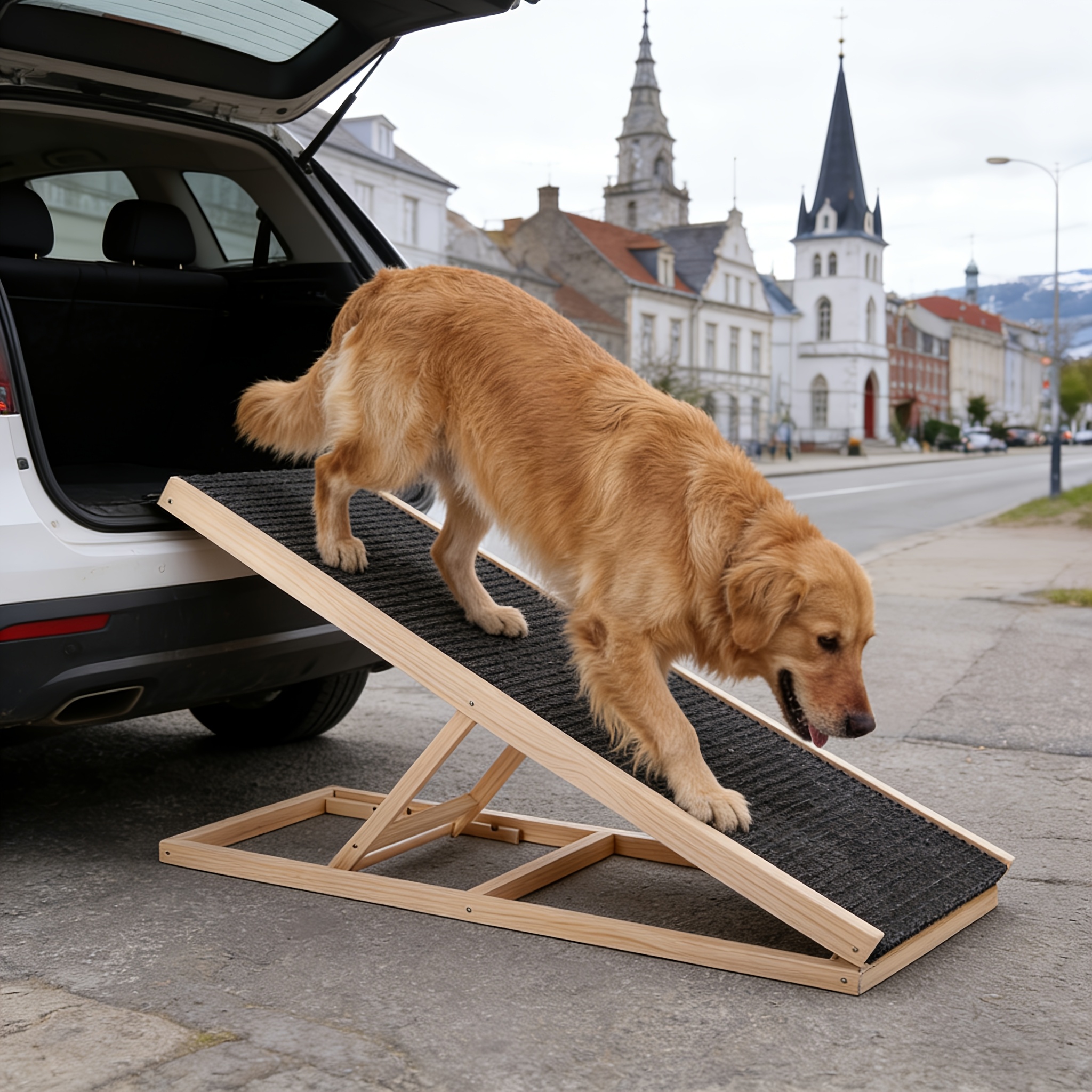 TEMU Béquille pliante pour animaux de compagnie, grande taille avec marches larges et douce, stable, antidérapante et portante, échelle portable pour