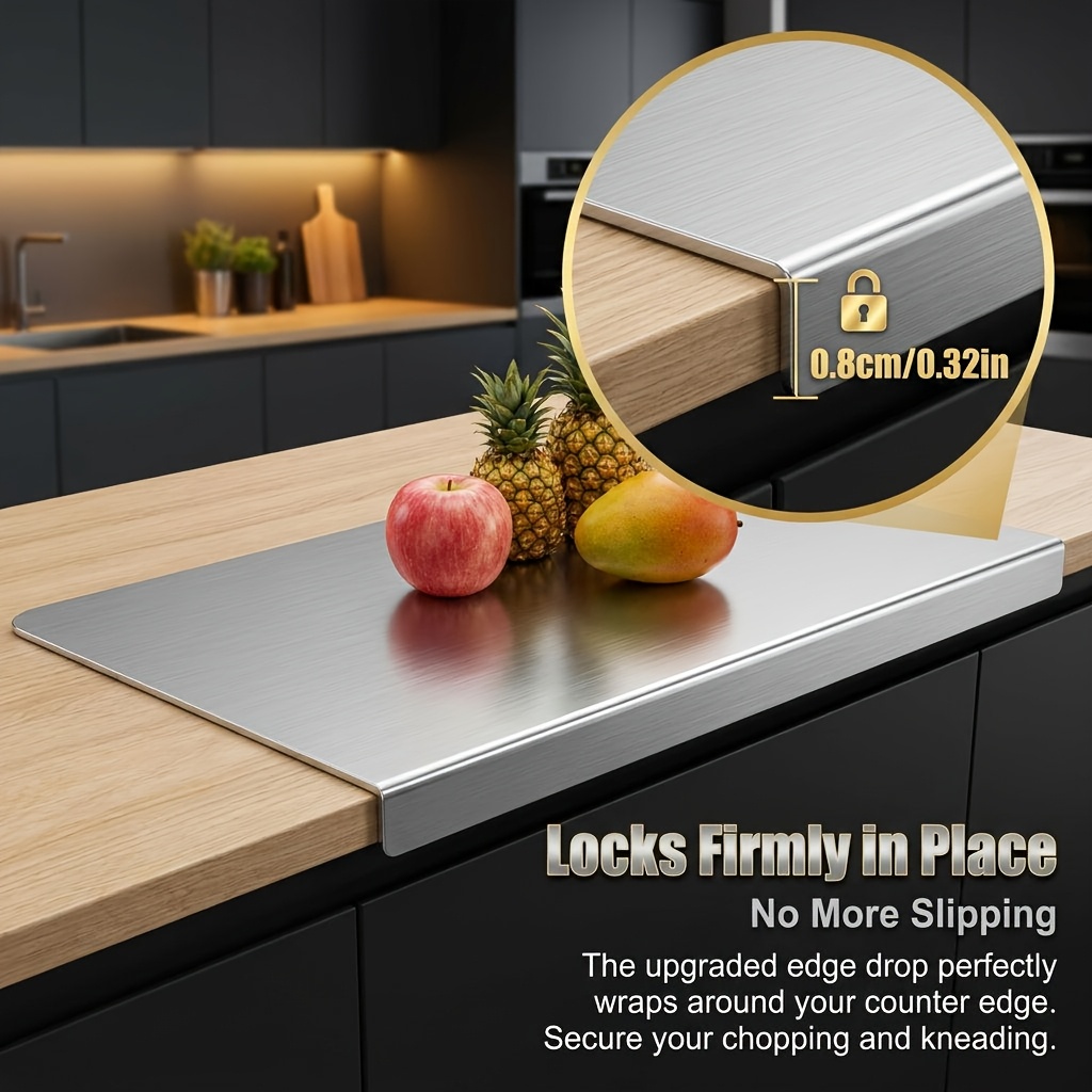 316 Stainless Steellarge Size Stainless Steel Countertop Protector Cutting Board with L-Shape Lip, Heavy Duty Food Grade Anti-Bacterial Metal Pastry Board, Scratch Resistant Kitchen Worktop Guard for Chopping Kneading Baking, Multiple Sizes Available