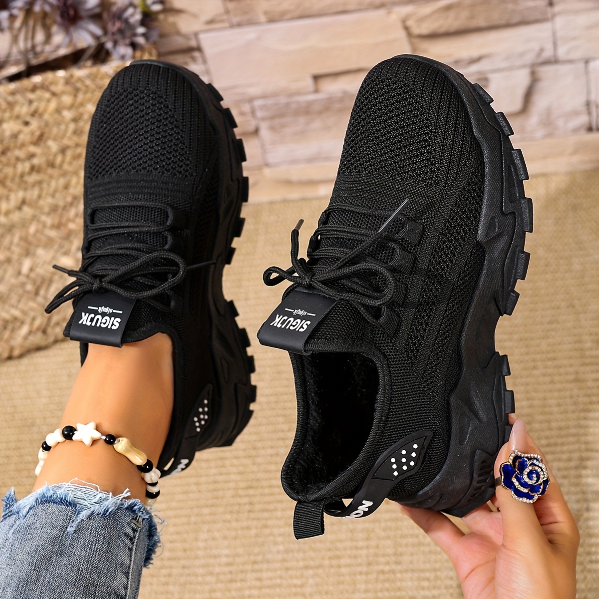 TEMU Women's Winter Sneakers, Women's Shoes, Fall Winter Fleece Women's Shoes Athletic Warm Shoes Outdoor Sports Shoes, Fashion Athletic Tennis
