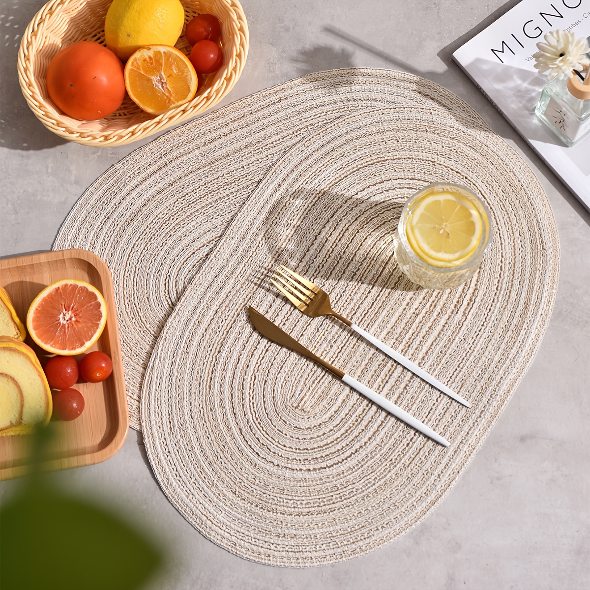 4 6 8 10pcs oval polyester table mats washable soft durable hand wash only ideal for dining decor   home office or party use party table decor elegant table setting durable table mat table decorations Product details 5