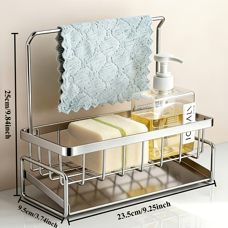 TEMU Étagère de rangement pour éponge d'évier, étagère de rangement pour plan de table de cuisine avec porte-serviettes et panier de rangement pour