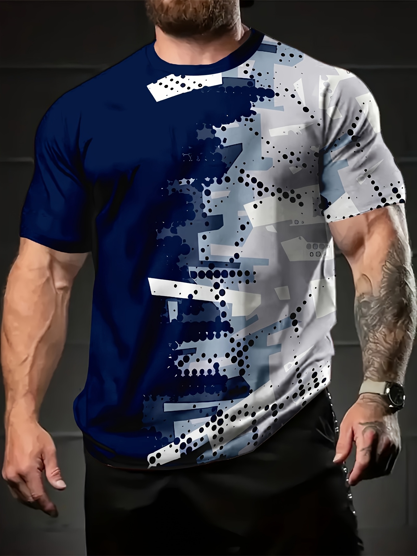 mens trendy 3d   block short sleeve t shirt   style polyester     and white abstract pattern ideal for summer   apparel trendy mens apparel smooth texture cute t shirts