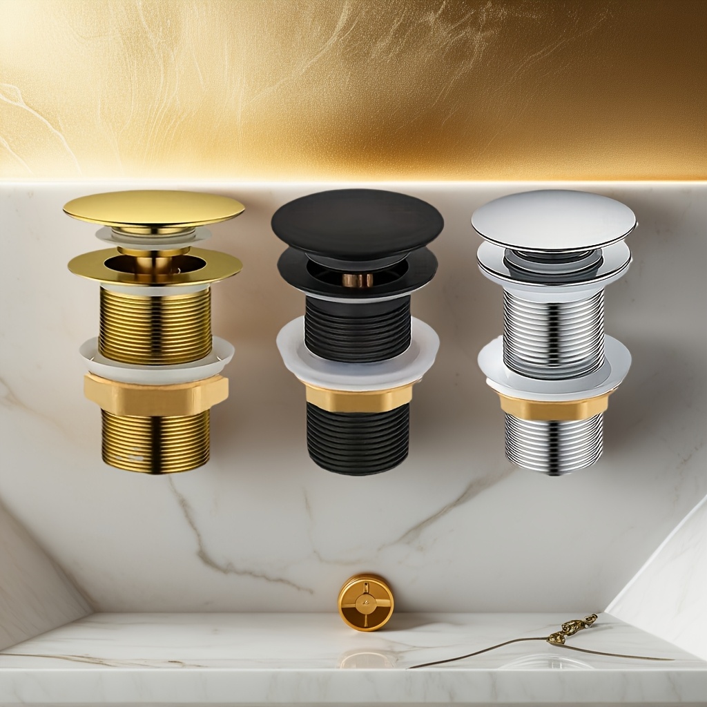 Stainless Steel Pop-Up Sink Drain Stopper with Painted Finish, Suitable for Bathroom and Kitchen Drains, Manual Operation, Matte Black, Golden Pull, Electroplated Silver, Available in Three Colors