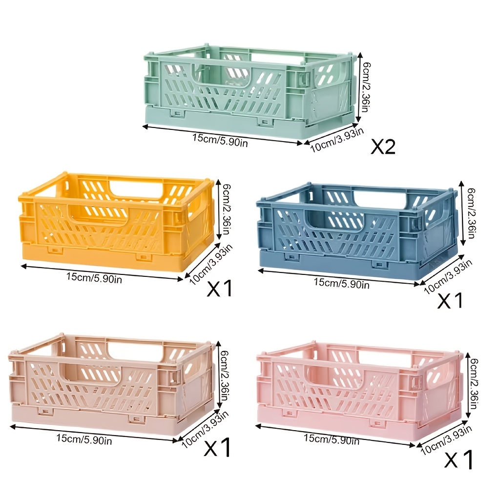 TEMU Set aus 6 zusammenklappbaren, stapelbaren faltbaren Aufbewahrungsboxen aus Kunststoff mit Griffen, ideal zum Organisieren von bunten Kleinteilen