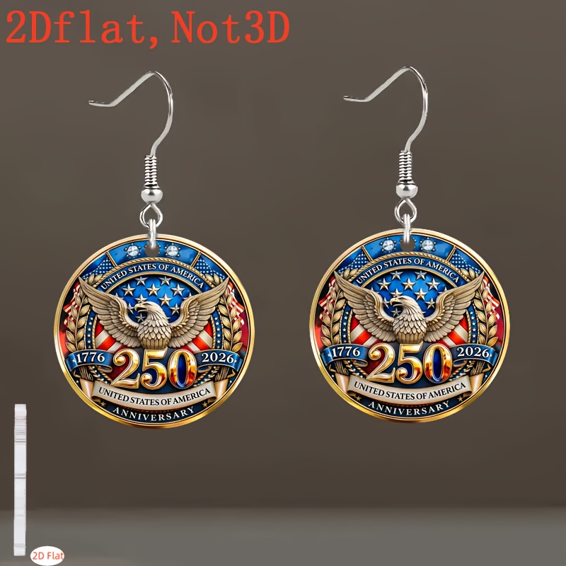 TEMU 2d Flat, 2d Day Party Accessories, Celebrating The 250th Anniversary Of The United States, Women's Earrings, Day Jewelry, Acrylic Material,