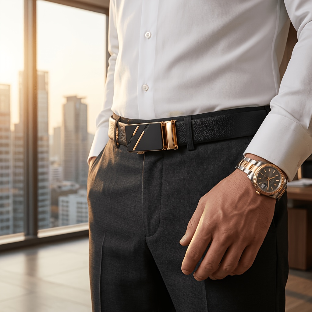 Men's High-Quality Split Leather Belt, Adjustable Length