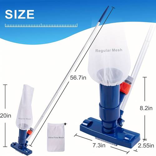 handheld vacuum swimming pool jet cleaner with 5 section telescopic pole air powered operation no batteries electricity portable lightweight design for above ground inflatable pools hot tubs spas lakes fountains easy assembly maintenance durable construction blue