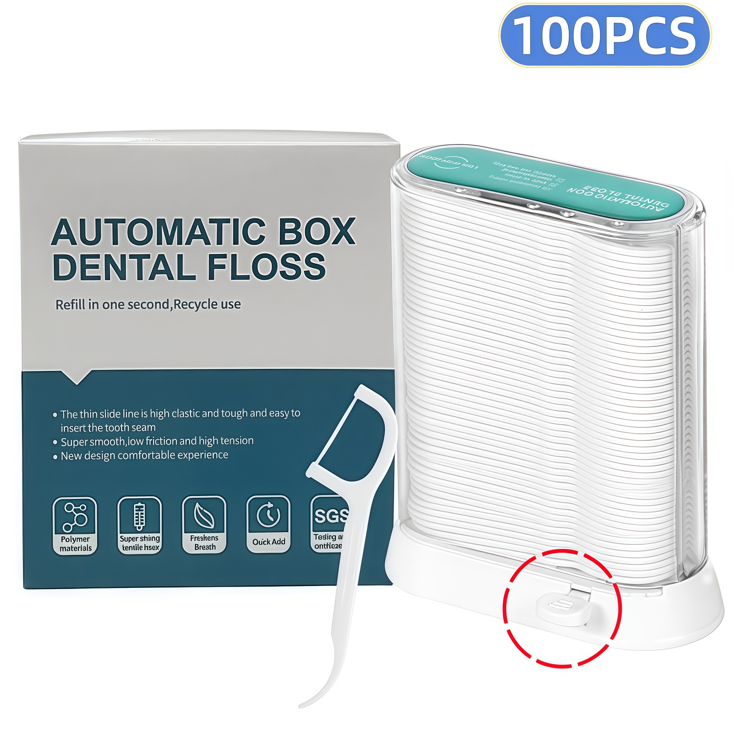 Image of Automatic Pop-up Dental Floss Dispenser - 100-pack Professional-grade Dental Floss Picks For Adults' Oral Care