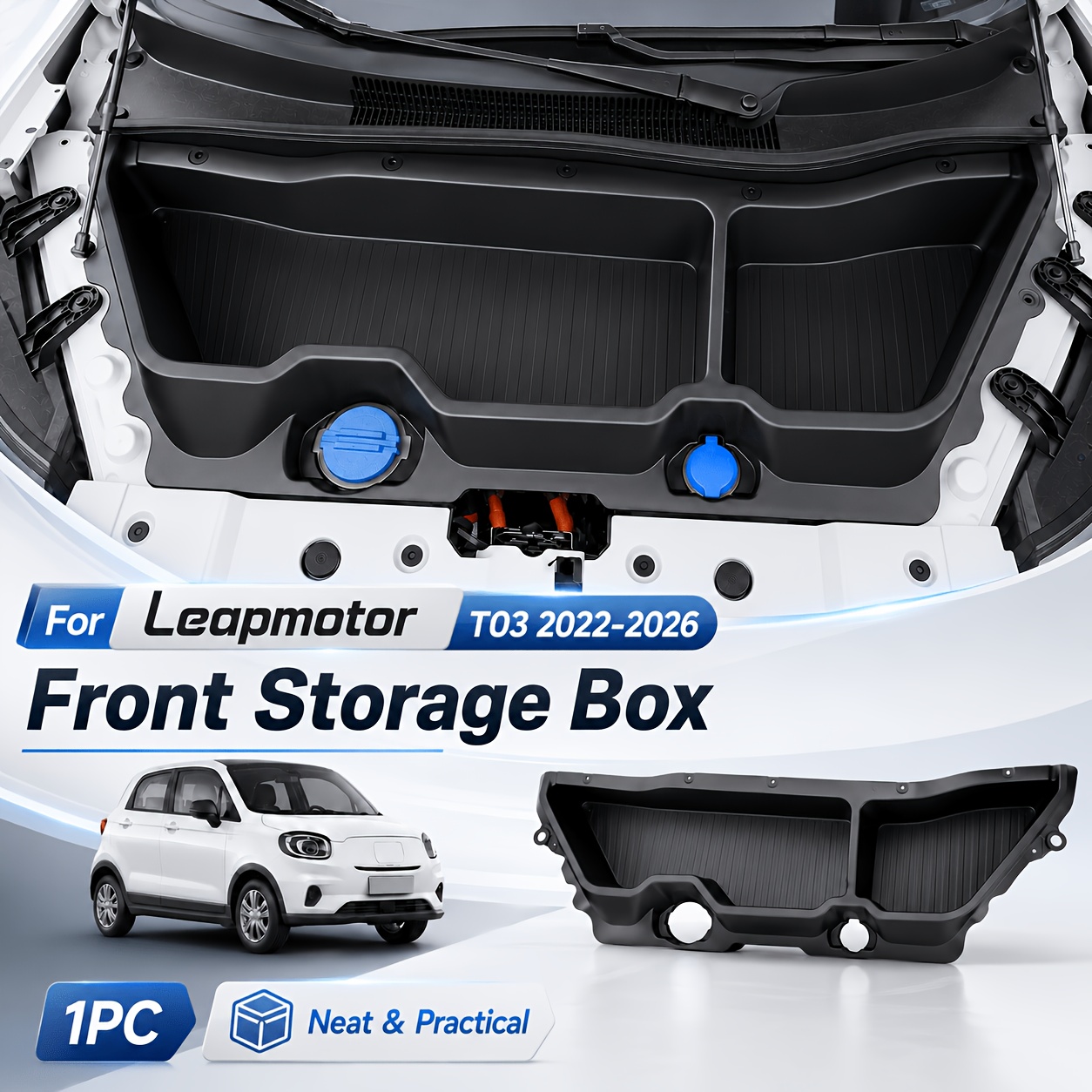 Fdaiun Front Trunk Storage Box For T03 2022-2026, Black Organizer Tray, Divided Front Cabin Storage, Reserved Original , Front Trunk Expansion Tray, Car Hood Protection Accessory