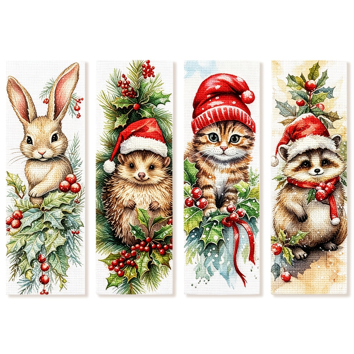 TEMU Kit de de point de croix pré-imprimé 11CT adapté à tous les niveaux, marque-pages de broderie DIY animaux de compagnie de Noël avec fils