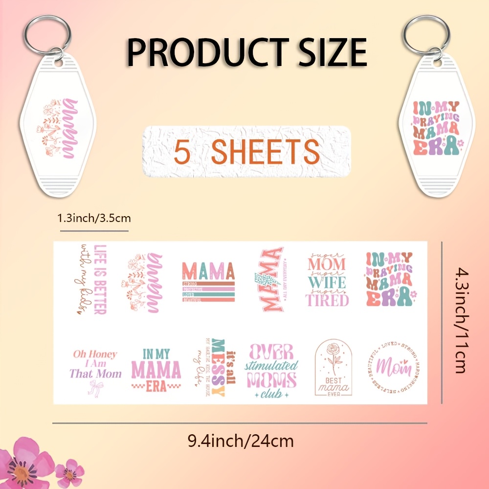 TEMU 60pcs/set Mother's Day Style Themed Uv Dtf Keychain Stickers - Pattern, Suitable For Acrylic Keychains, Motel And Hotel Keychain Decoation