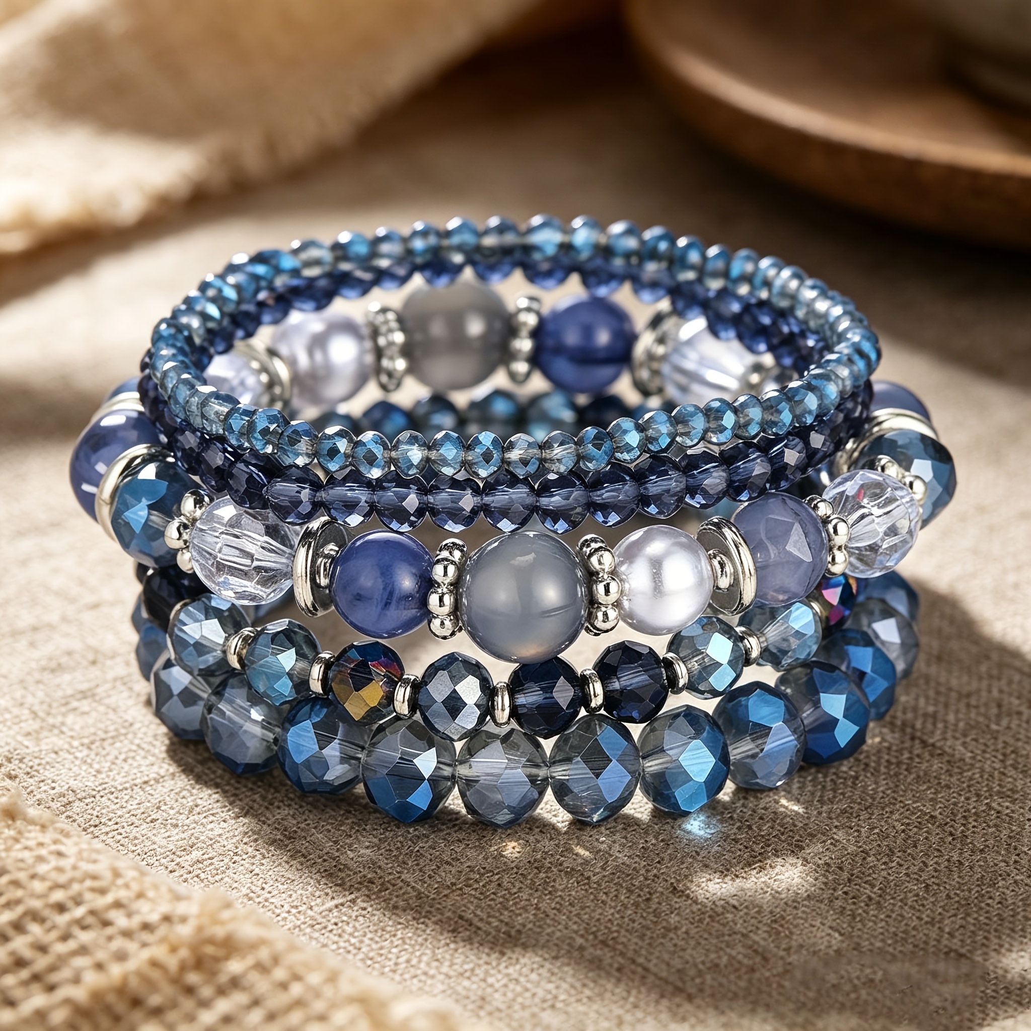 TEMU 5pcs Unisex Bohemian Style And Bead Layered Bracelet Suitable For Daily Leisure Vacation, With Holiday Birthday Gifts - Color Difference Is