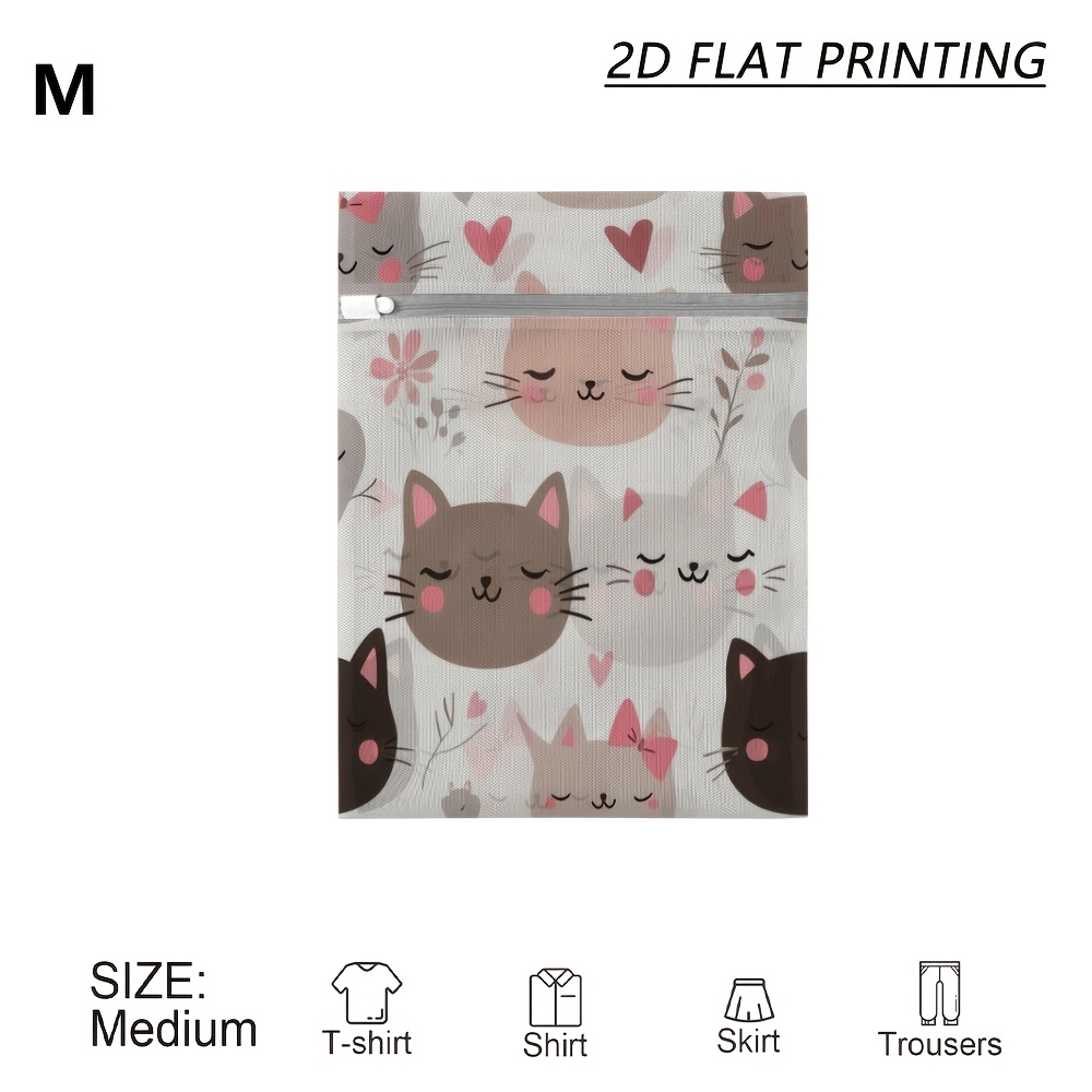 TEMU 1pc Mesh Laundry Bag, Cute Cat Print Laundry Bag With Zipper, Reusable Small Item Storage Organizer, Suitable For Pet Owners, Cat Lovers Daily