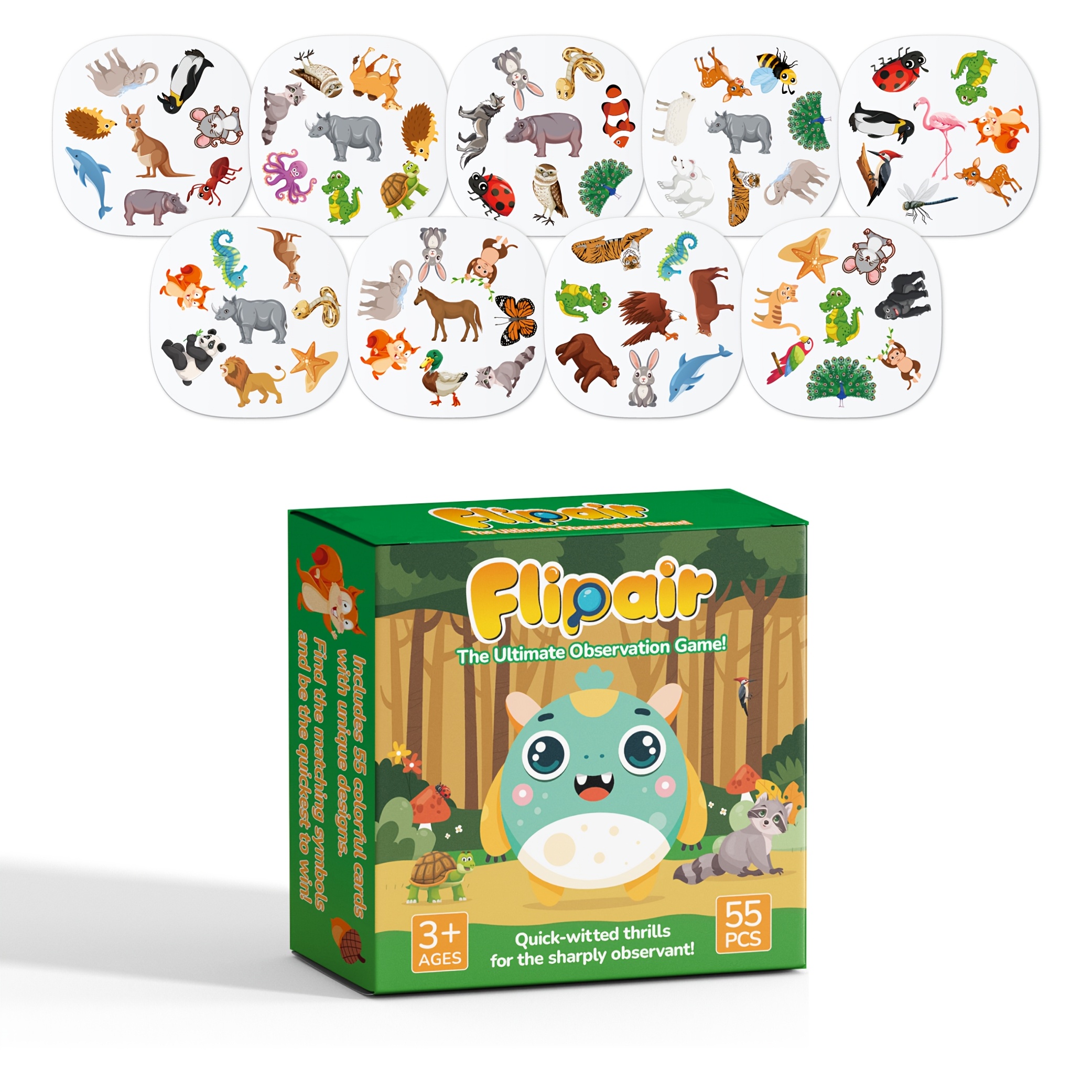 Card Matching Game Featuring Animals For And Families – Enhance Visual Skills And Memory | Travel Game For 2-5 Participants, 10 Minutes Of Play, Ideal For Family Game Evenings