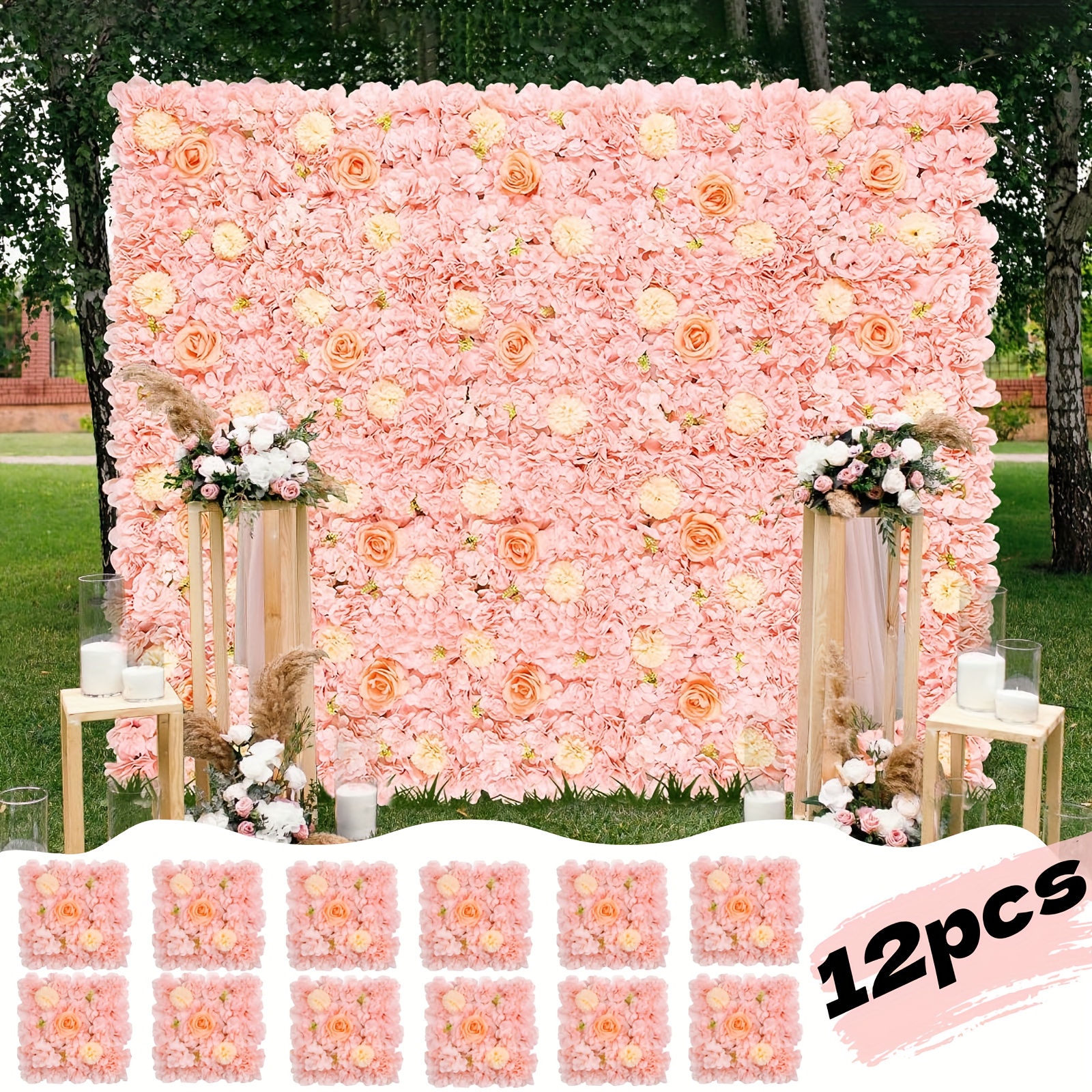 Pared de Flores Artificiales 2D * 6/12 Paneles, Diseño Floral Melocotón 5ft  X 3.74ft para * Baby Shower y Decoraciones de Fiestas * R, image size:1600x1600