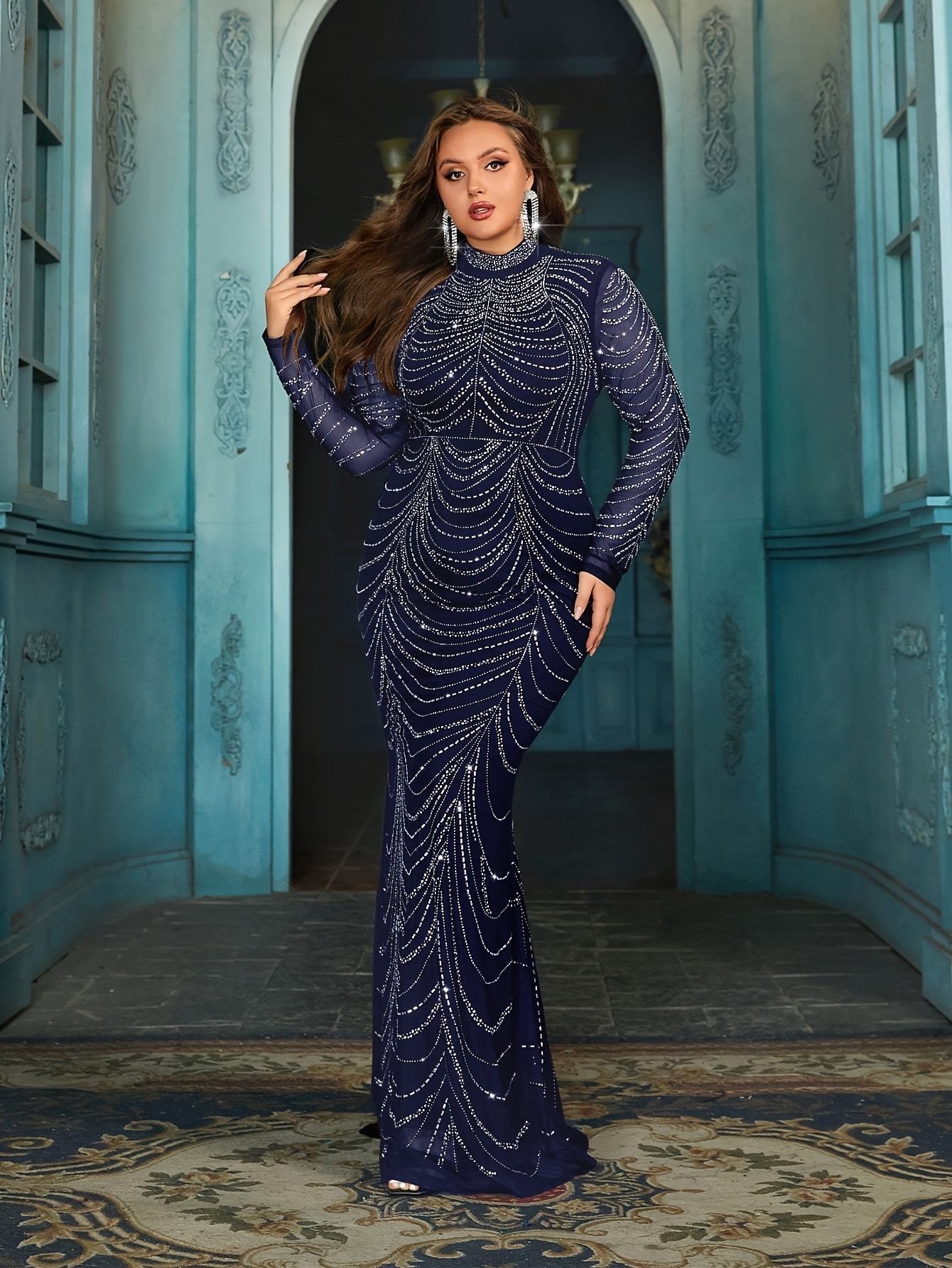 Black Dresses for Women Plus size qoq plus size embellished mermaid evening gown - Temu