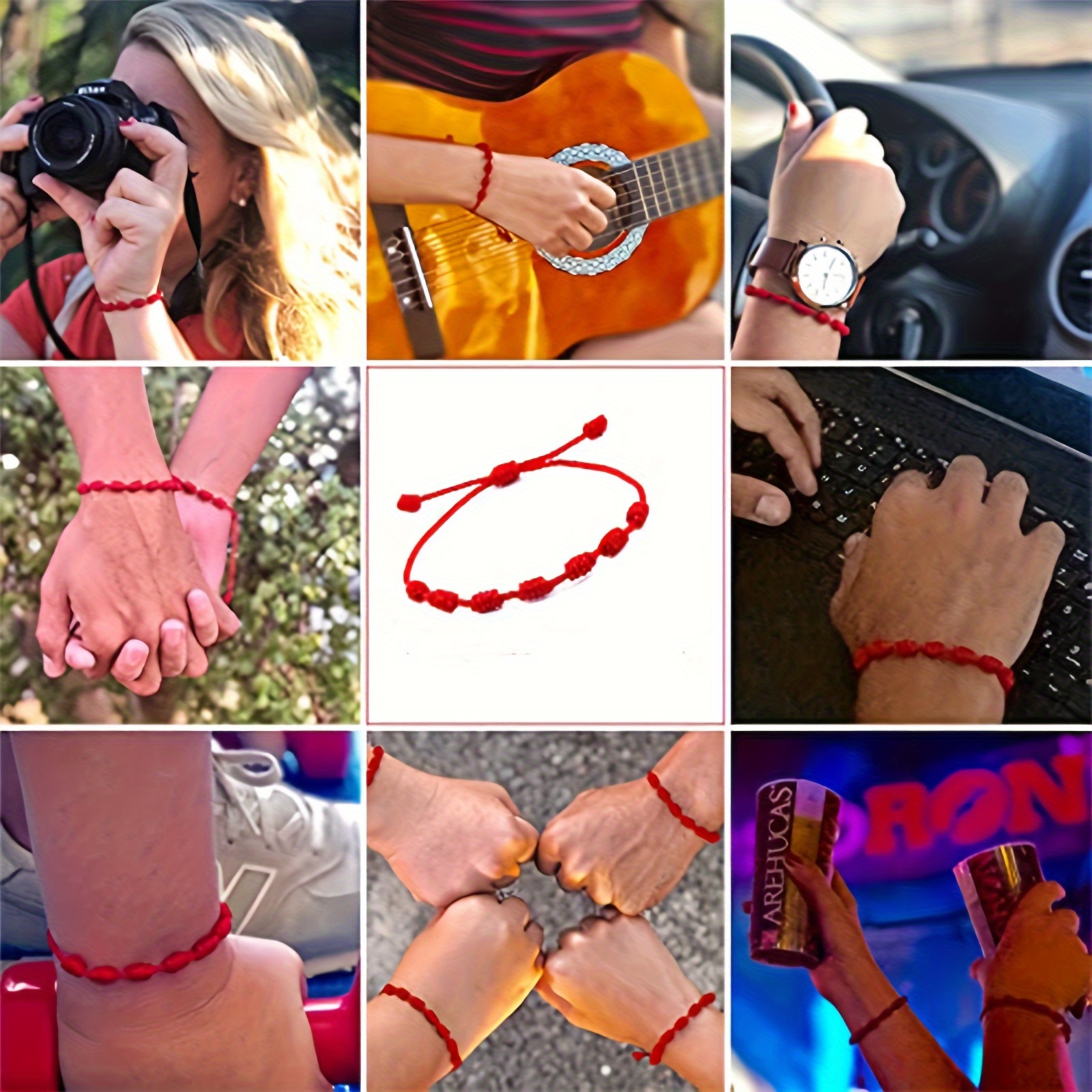 6pcs Classic Simple Red Braided Rope Adjustable Bracelet Set