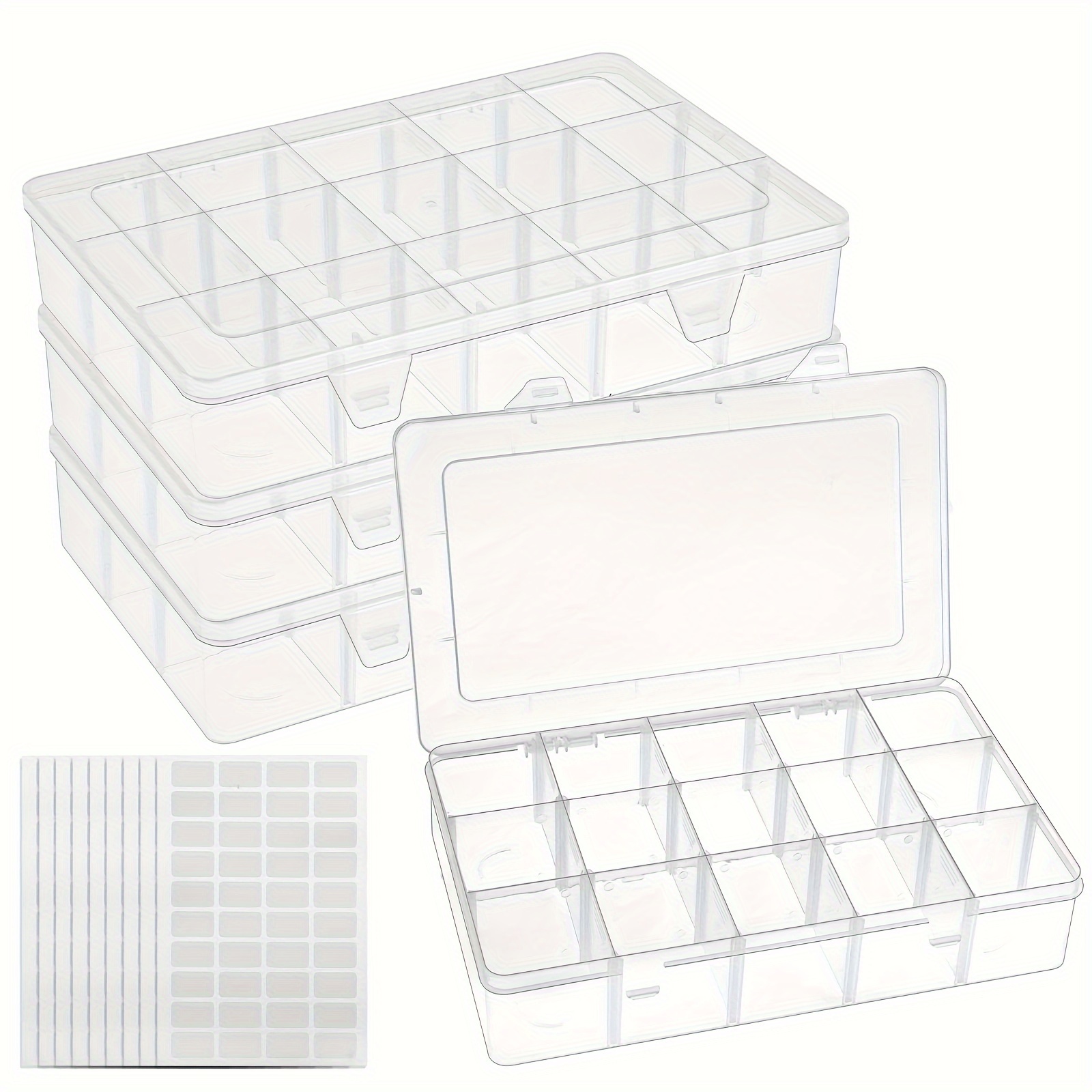 

4 Pcs 15 Grids Storage Container Plastic Washi Tape Organizer, 15 Compartments Clear Craft Box With Adjustable Divider Removable For Sewing, Tackle, Thread, Art Diy, Beads, 10.8x6.5x2.2in