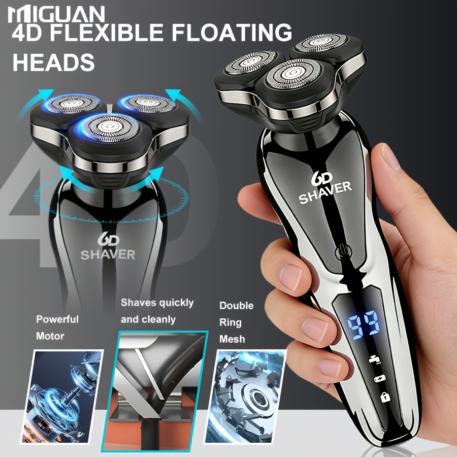 Electric Razor for Men, 3in 1/ 4in 1 Electric Shaver Nose Hair Trimmer USBRechargeable Portable Razor 3D Floating Blade Digital Display ShavingBeard Machine