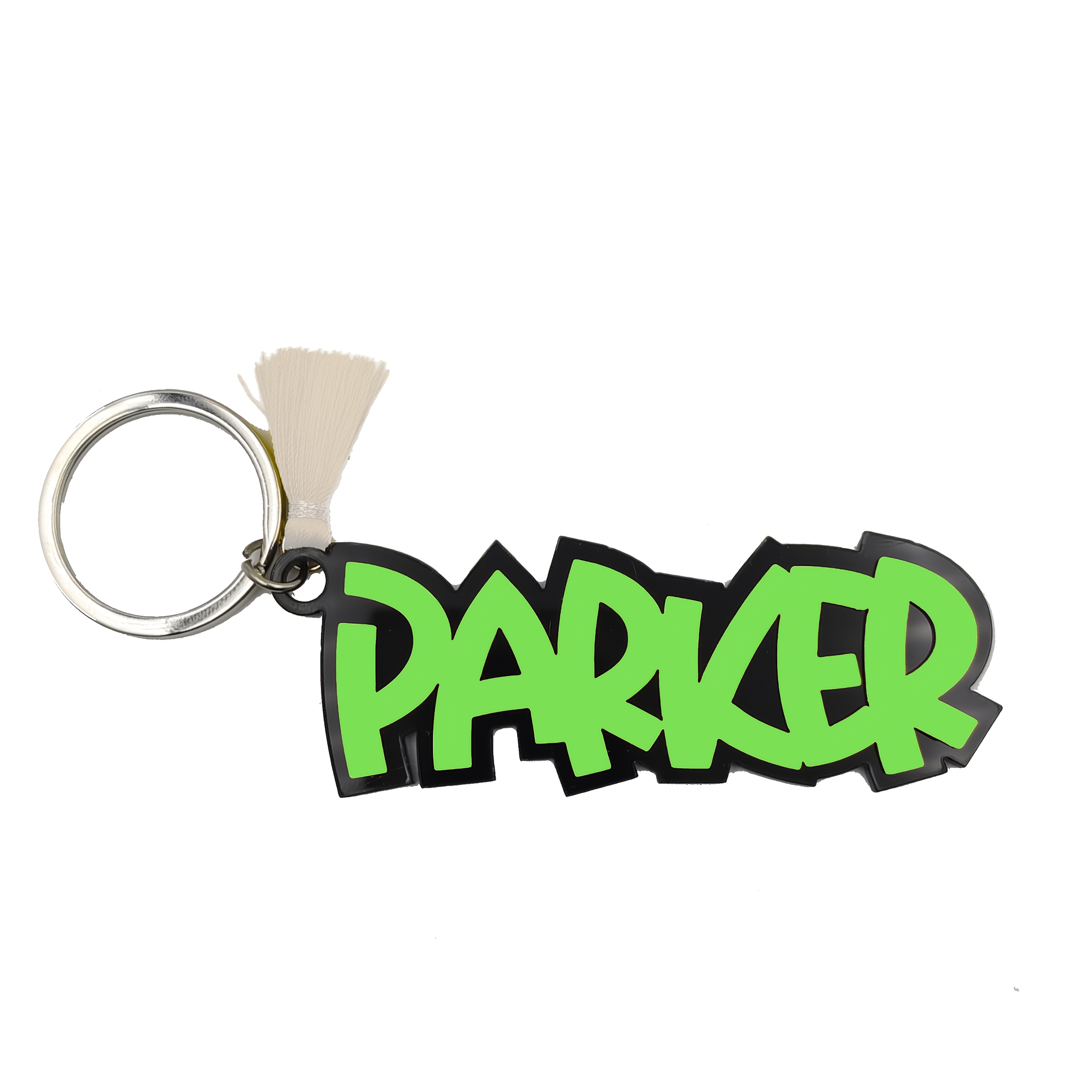 TEMU 1pc 3d Flat Personalized Gothic Style Name Keychain - Custom Name Tag With Black And White Acrylic Letters, Single Initial In Cursive Font,