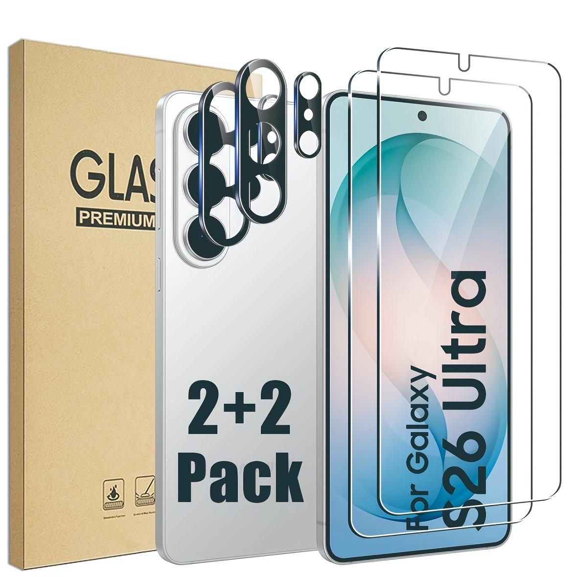 TEMU Confezione +2 compatibile con for Samsung Galaxy S26 Ultra/S26+/S26 Plus, 2 protezioni per fotocamera in vetro temperato e 2 protezioni per in