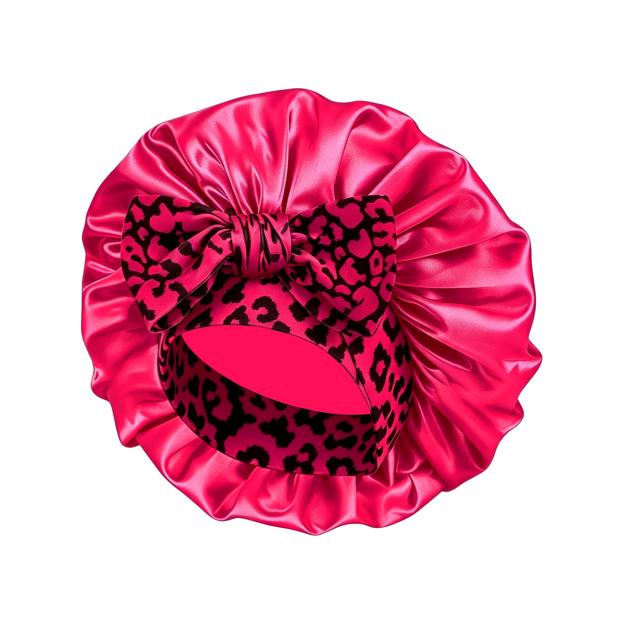 TEMU 1pc Bohemian Leopard Print Bow Satin Bonnet For Women, Stylish Satin Bonnets, Night Sleeping Hat For Curly Hair, Random Print Pattern