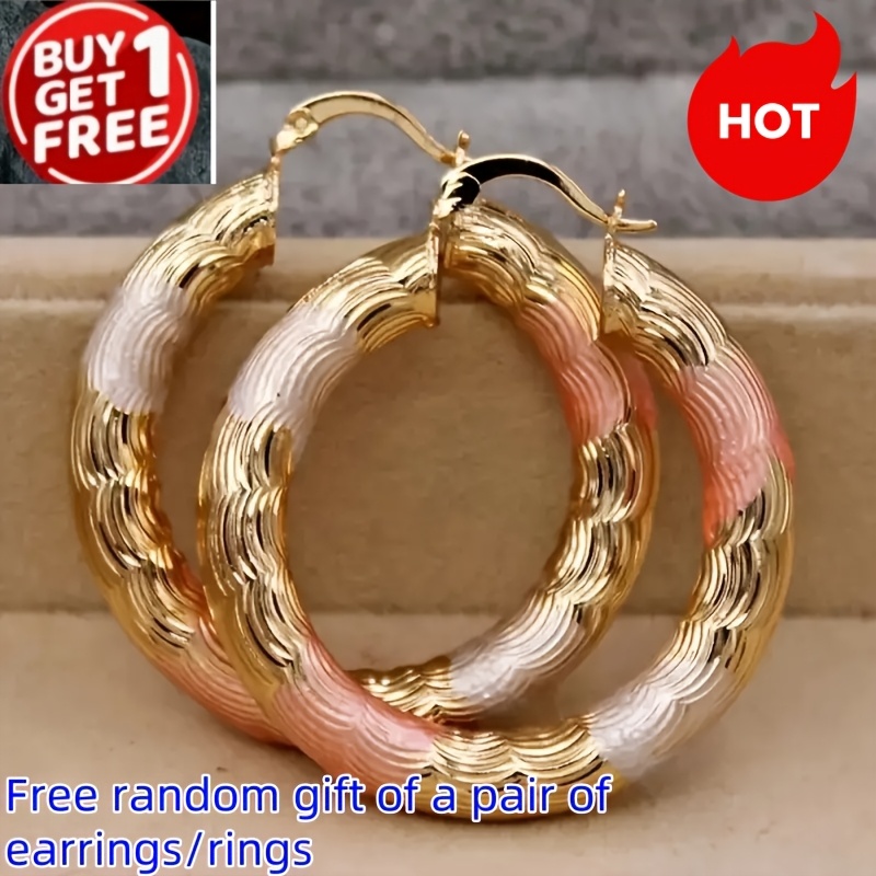 

Vintage 14k Gold Plated Copper Hoop Earrings Chunky Design, , Ideal For Any