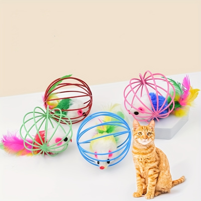 

Interactive Cat Toy With Real Feather Tail - Cage Mouse Teaser For Endless Fun, Durable Fabric Material