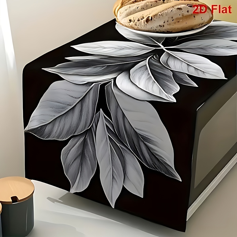 TEMU 1pc Elegant Leaf Pattern Oven Cover - Reusable Dust Cover, Suitable For Microwave, Stovetop, And Oven - Easy-to-clean Polyester Appliance Cover