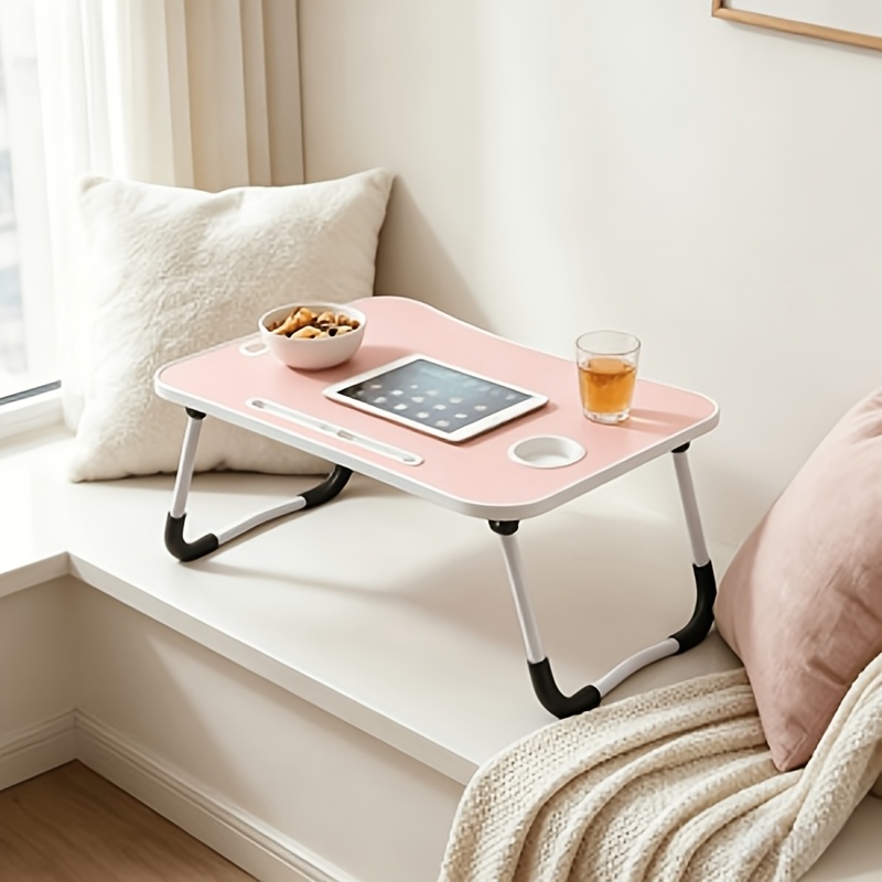 TEMU Foldable Laptop Desk - Portable Bed Desk Tray - Laptop Stand With Cup Holder - Tablet Slot And Lifting Handle - Suitable For Work - Writing -