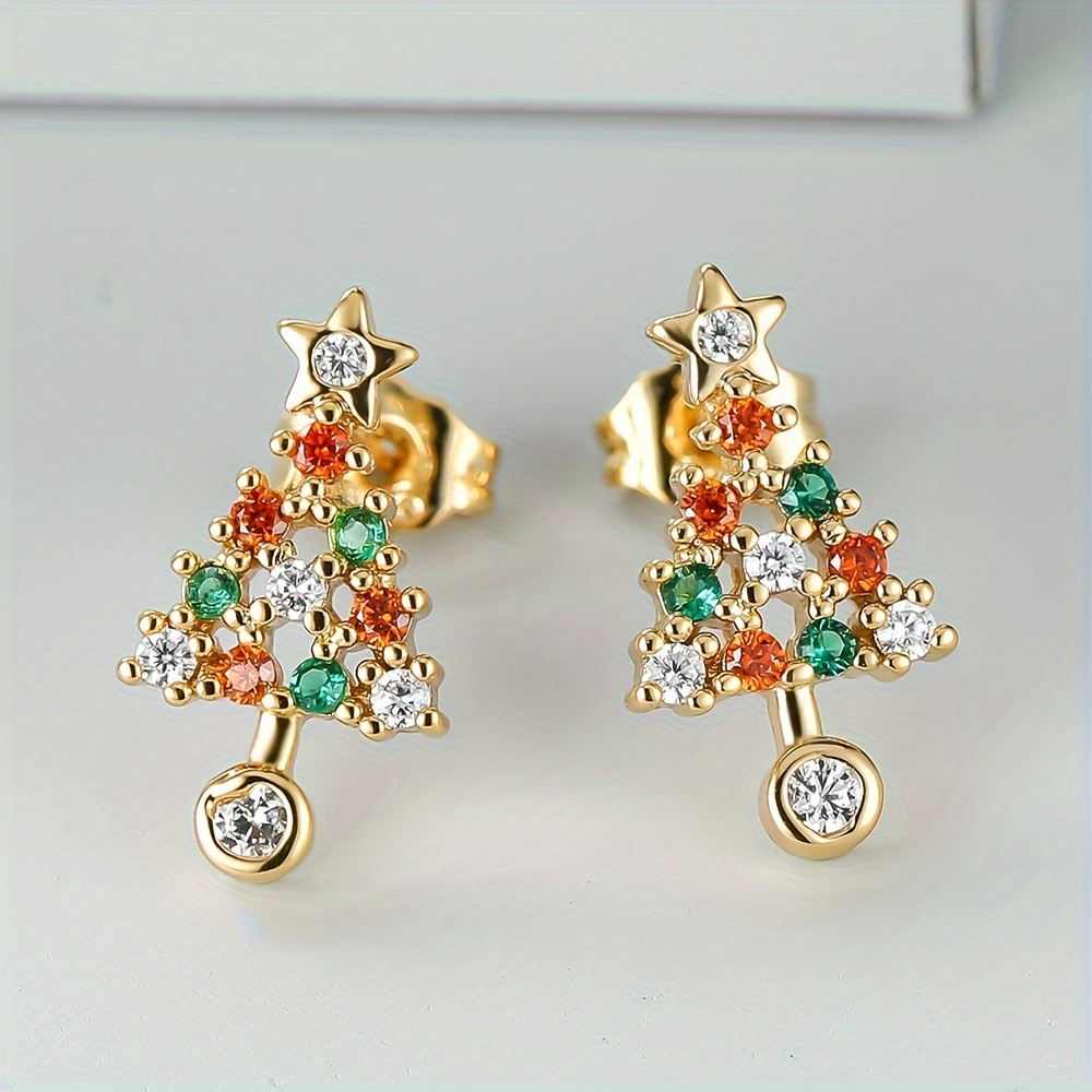 

Elegant Luxury Rainbow Zirconia Christmas Tree Stud Earrings - Nickel-free Copper, & Parties, Ideal Holiday Gift