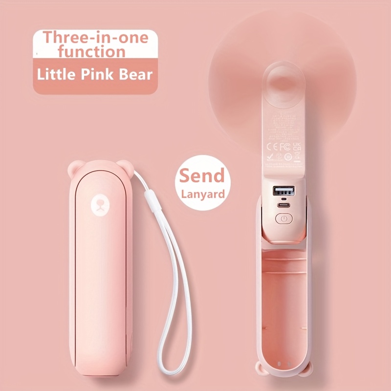 Portable Handheld Fan with Illuminated Night Light, MINI Power Bank, 1200mAh Lithium Battery, USB Charging, 2-Speed Adjustable, Foldable Design. Suitable for Home, Office, Outdoor, and Travel Use. An Ideal Gift for Female Friends