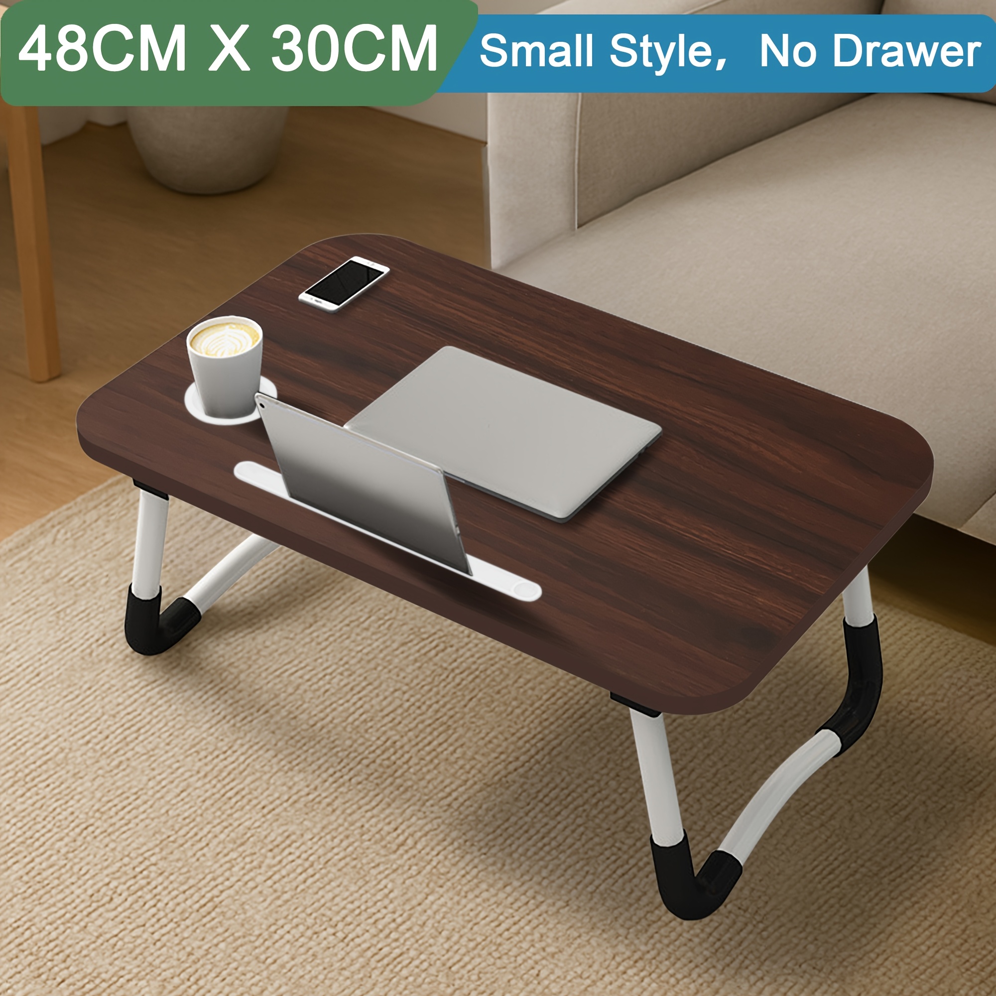 TEMU Table d'ordinateur portable, table de lit pour ordinateur portable avec pieds pliants et fente à tasse, support de lecture pour ordinateur