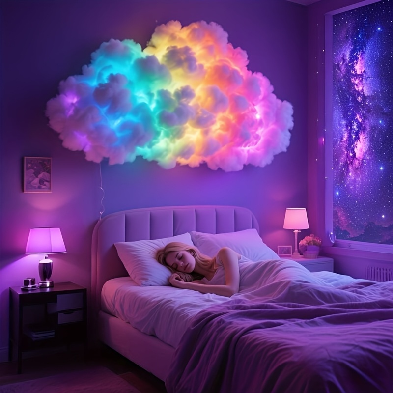 Kit DIY Lampă LED 3D Nor de Fulger - Lampă de Perete și Tavan RGB Multicolor Alimentată prin USB, cu Temperatură de Culoare Reglabilă, Design Geometric Fantastic pentru Camere de Jocuri, Crăciun, Halloween, Petreceri DJ, Cluburi și Iluminat Tematic, Lampă de Noapte în Formă de Nor, Iluminat pentru
