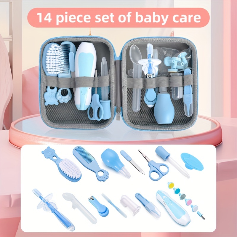 

14pcs Mommed Care Kit - Health & Grooming Set With Ear Spoon, Nail Clippers, Brushes & More - Pink/blue, Shower & Holiday Gifts, Accessories