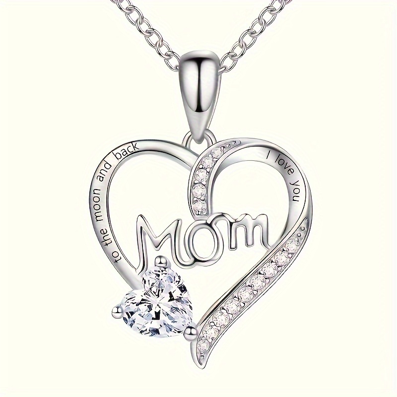 rhinestone decor heart shaped pendant necklace mothers day gift for mom details 4