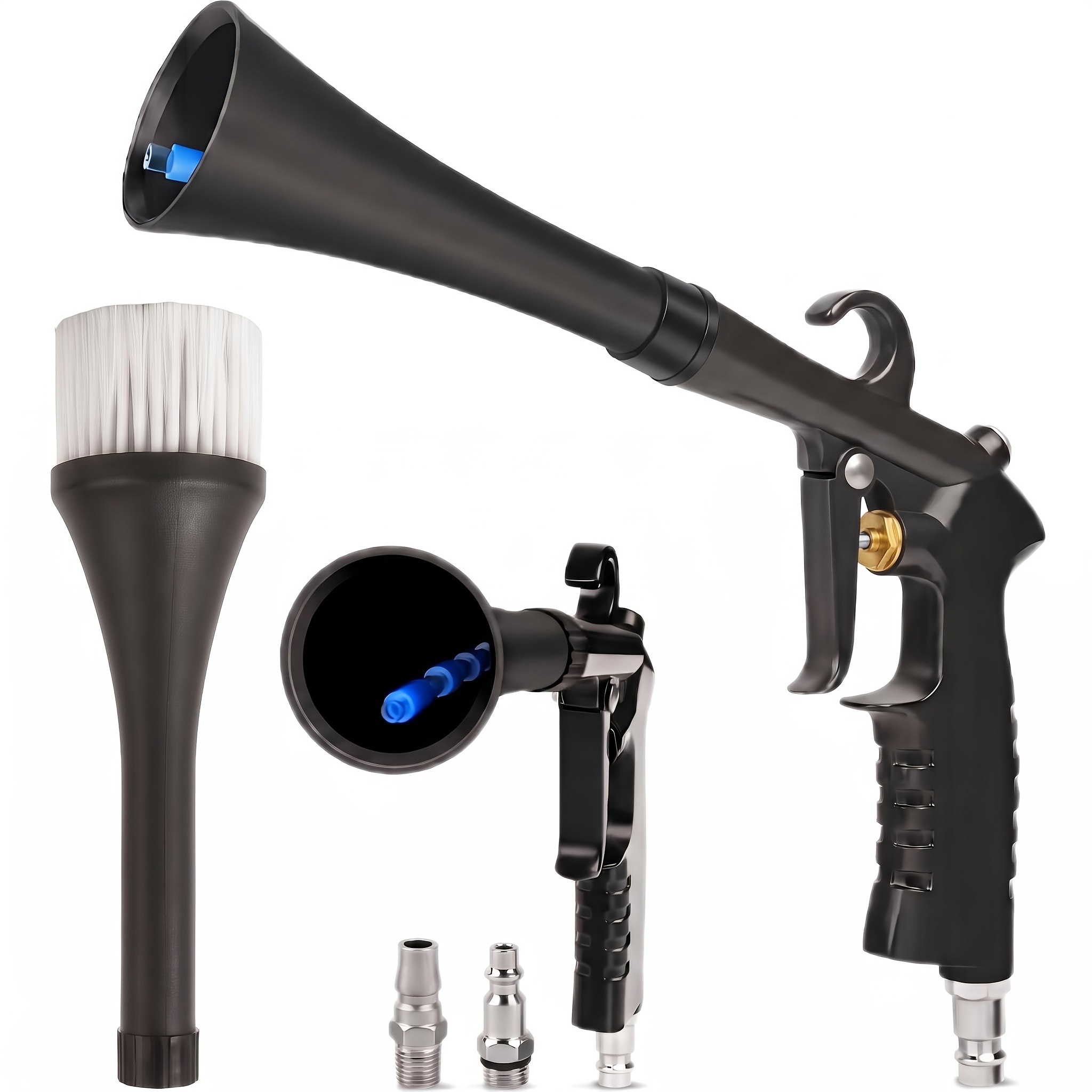 TEMU High Pressure Car Cleaning Gun, Auto Blow Gun With Soft Brush Nozzle & 3 Connectors, Heavy Duty Interior Deep Cleaning Tool Air Compressor