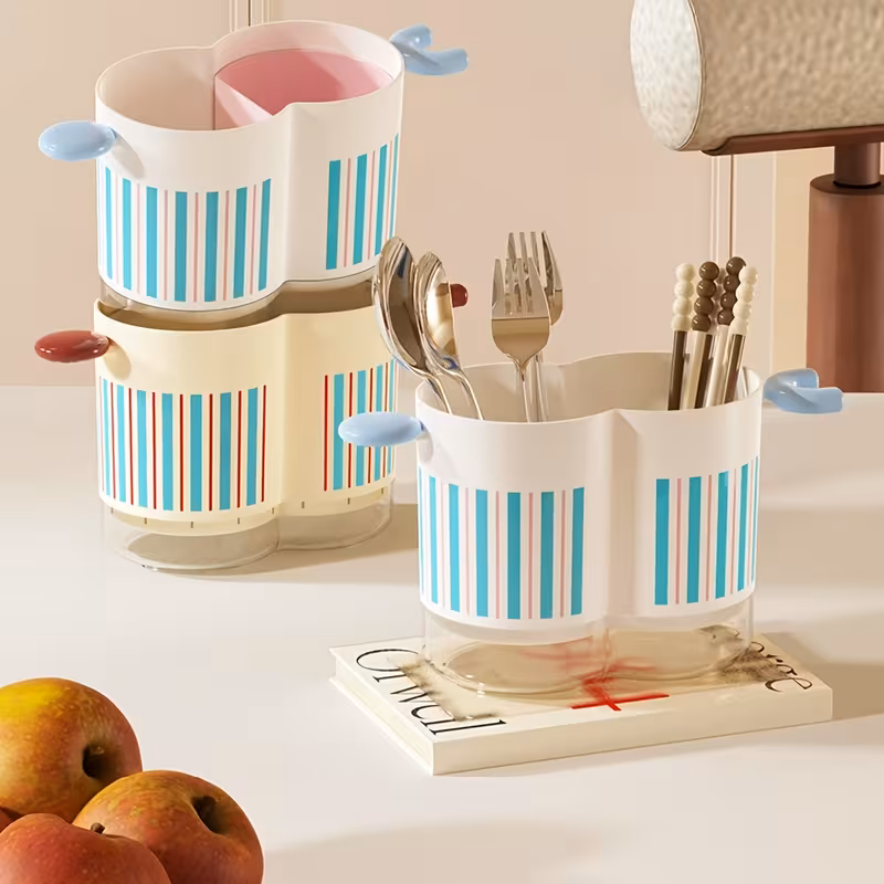 dopamine dual compartment chopstick holder drainage utensil stand countertop spoon and fork organizer with storage box Product details 1