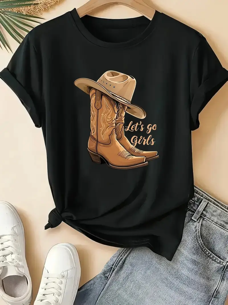 womens cowboy boots hat monogram print t shirt western style - Temu United Arab Emirates womens cowboy boots hat monogram print t shirt western style - Temu United Arab Emirates