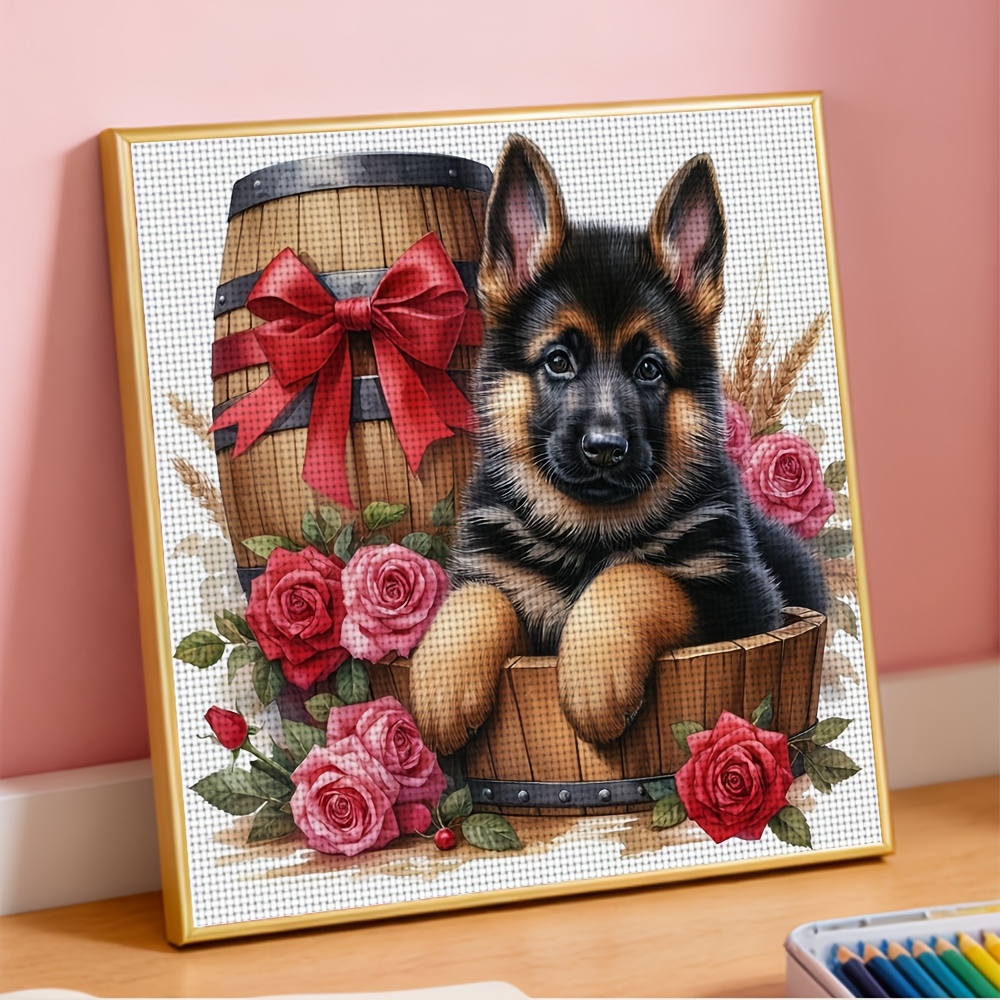 Frameless Stitch Printing Kit, German Shepherd Puppy Design