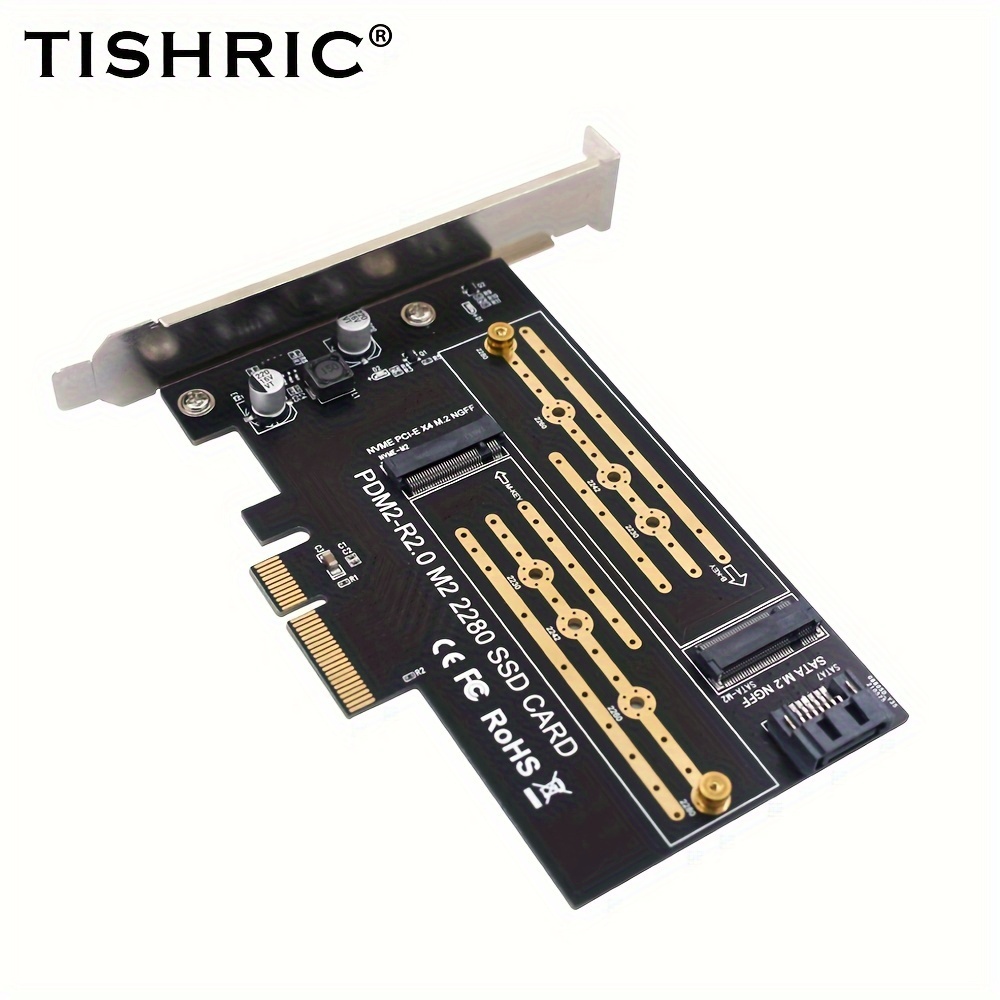 TEMU Tishric M.2 Ssd To Pcie Adapter Card, Dual M+b Key Interface, M2 Nvme & Sata Ssd Expansion Board, Uncharged Power Mode, No Battery, Add-on Converter Pdm2-r2.0 For 2280/2260/2242 Ssd