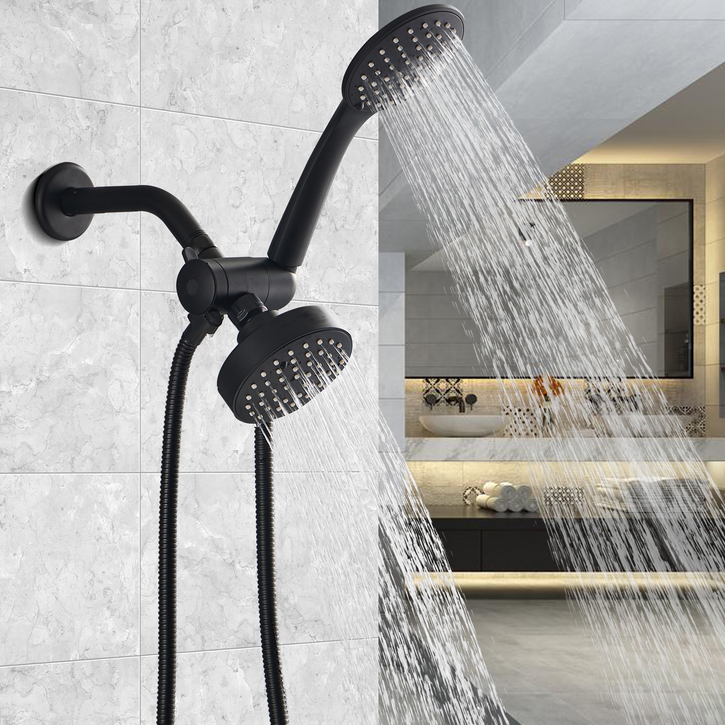 High Pressure Shower Head with Handheld - 5 Spray Settings High Flow  Detachable Rain Shower Heads with 60” Extra-long Stainless Steel Hose and