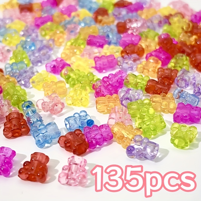 E-shop 135-teiliges Set bunte transparente Acryl-Perlen in Bärenform mit süßen Bärenkapseln – DIY Schmuckherstellung für Halsketten, Armbänder,