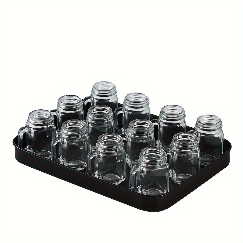 6pcs mini mason jar shot glasses with handles 40ml clear glass   coffee milk portable drinkware set with caps ideal for parties home use details 9