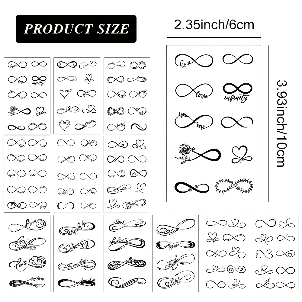 12pcs Skedimu Infinity & Möbius Loop Temporary Tattoos Suitable For Parties, Festivals, Body Art - Waterproof Long-lasting Tattoo Stickers With Infinity Symbol & Möbius Loop, Application For And