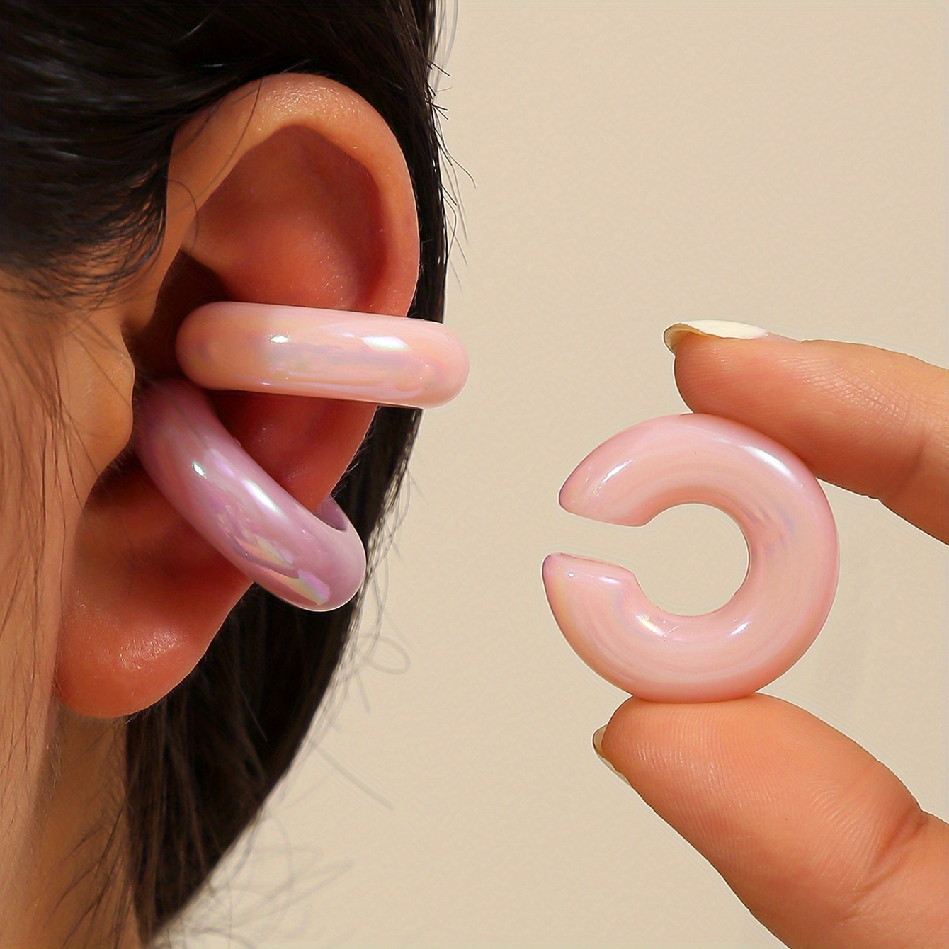 6pcs Women's Clip On Earrings Candy Colored C Shaped Hoops Lightweight Resin