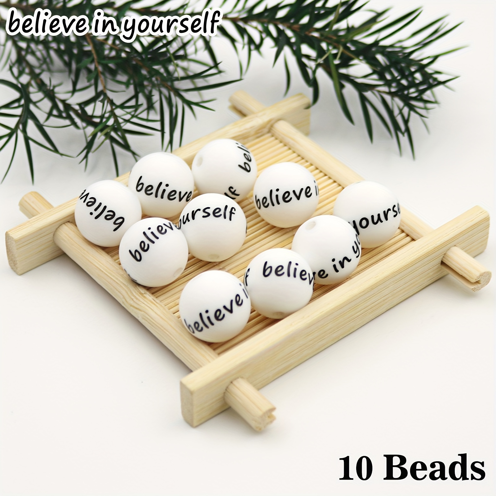 E-shop 10/ Stück vollständig bedruckte "Glaube an dich selbst" inspirierende weiße Silikonperlen, für Schmuck, Bastelprojekte, Jahrestagsgeschenke, und