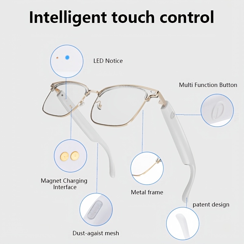 паметни безжични очила со променливи бои на леќи, usb пунлив меден рам, вграден микрофон и звучник, hd гласовно повикување,  атибилни со телефони/таблети/ јутери, за музика, тв, игри - подходни за мажи и жени детали 3